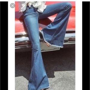 Free People Extreme Flare Bell Bottom Jeans with Frayed Hem